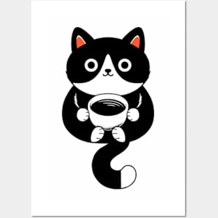 Cat Drinking Coffee Posters and Art